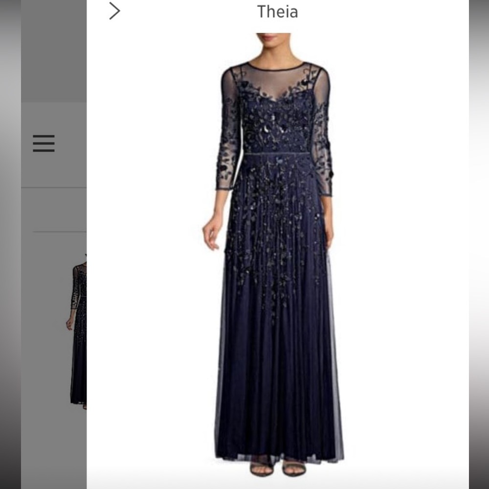 Theia navy blue beaded gown, size 2